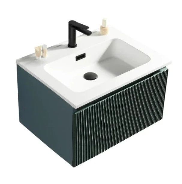 600mm Smoked Sage Wall Hung Vanity with Basin and 600 x 800mm LED Mirror