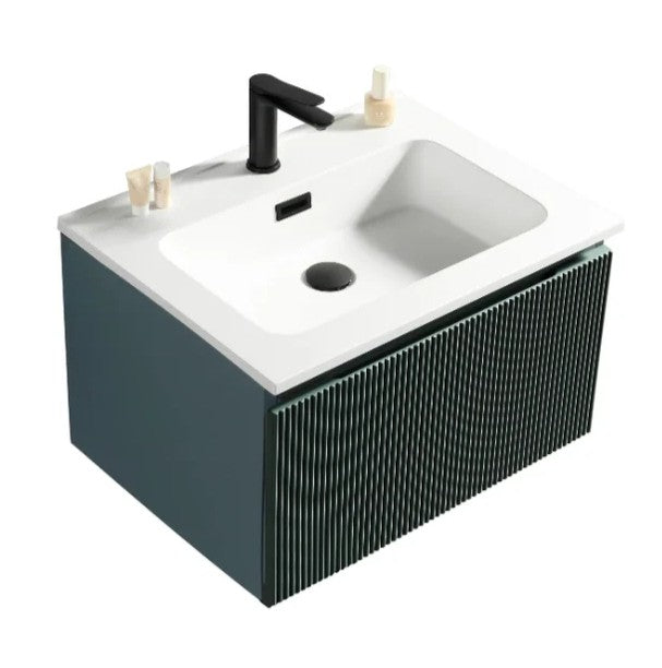 Fluted 600mm Wall-Hung Vanity Unit with Basin – Smoked Sage