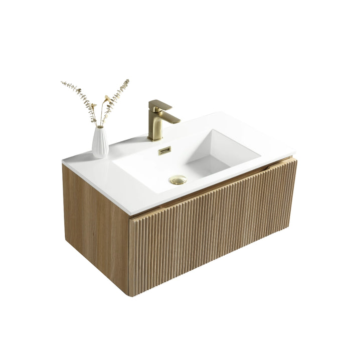 Fluted 800 mm Wall Hung Vanity & Matte Basin - Country Oak
