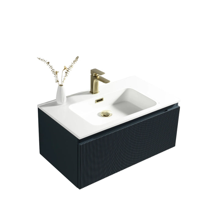 Fluted 800 mm Wall Hung Vanity & Matte Basin - Midnight Shadow