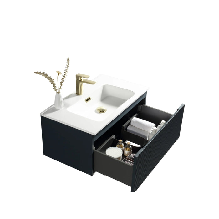 Fluted 800 mm Wall Hung Vanity & Matte Basin - Midnight Shadow