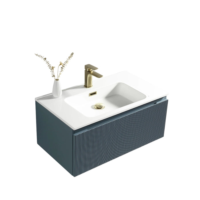 Fluted 800 mm Wall Hung Vanity & Matte Basin - Smoked Sage