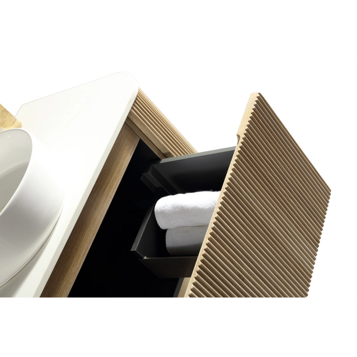 Fluted 870mm Wall-Hung Curved Corner Vanity with Countertop – Country Oak