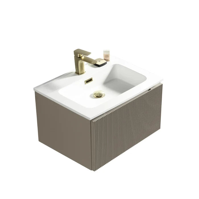 Fluted 600mm Wall-Hung Vanity Unit with Basin – Soft Coffee