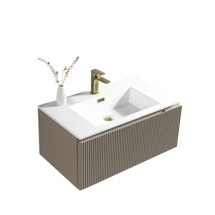 Fluted 800 mm Wall Hung Vanity & Matte Basin - Soft Coffee