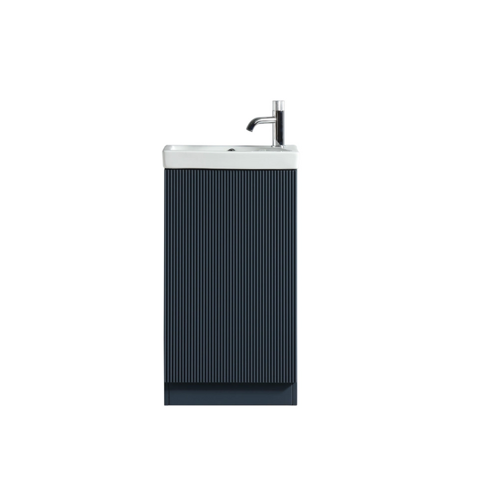 Mini Fluted Cloakroom Vanity Unit with Ceramic Basin - Midnight Shadow