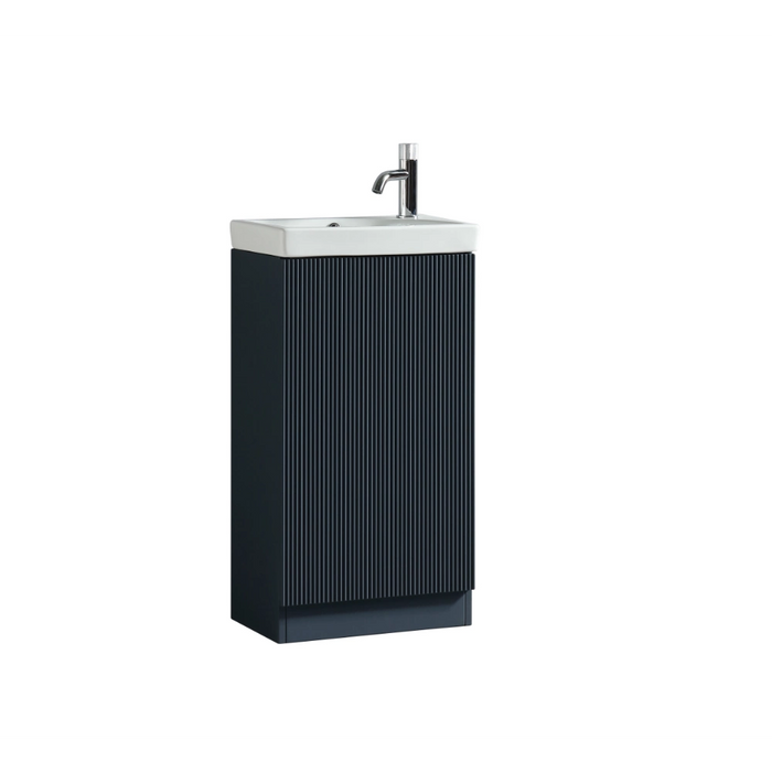 Mini Fluted Cloakroom Vanity Unit with Ceramic Basin - Midnight Shadow