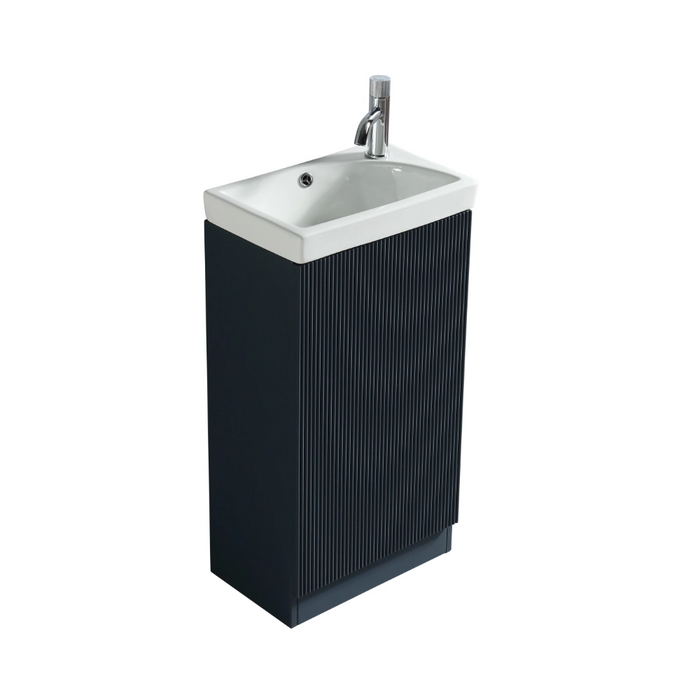Mini Fluted Cloakroom Vanity Unit with Ceramic Basin - Midnight Shadow