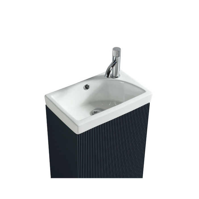 Mini Fluted Cloakroom Vanity Unit with Ceramic Basin - Midnight Shadow
