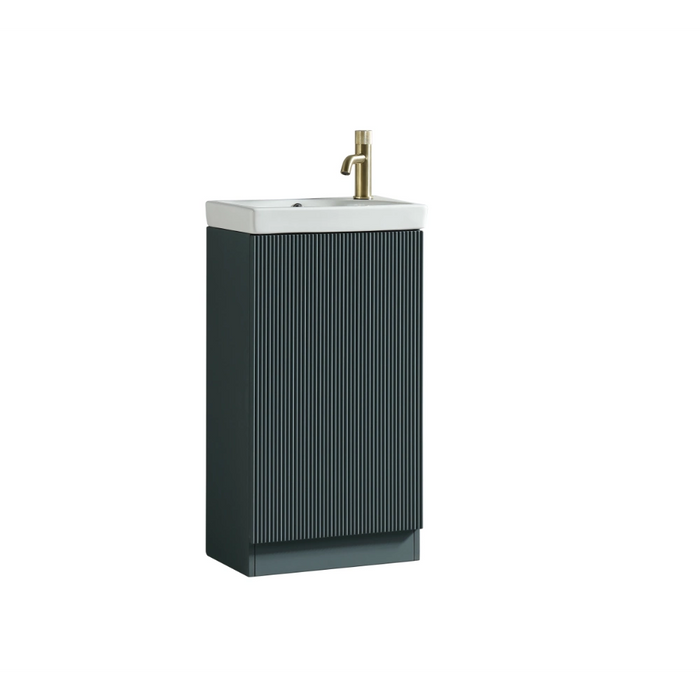 Mini Fluted Cloakroom Vanity Unit with Ceramic Basin - Smoked Sage