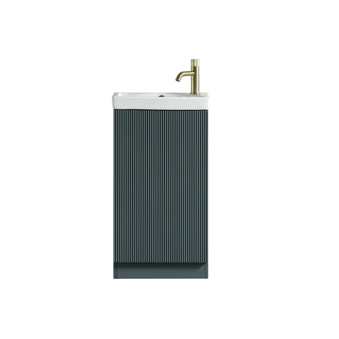 Mini Fluted Cloakroom Vanity Unit with Ceramic Basin - Smoked Sage