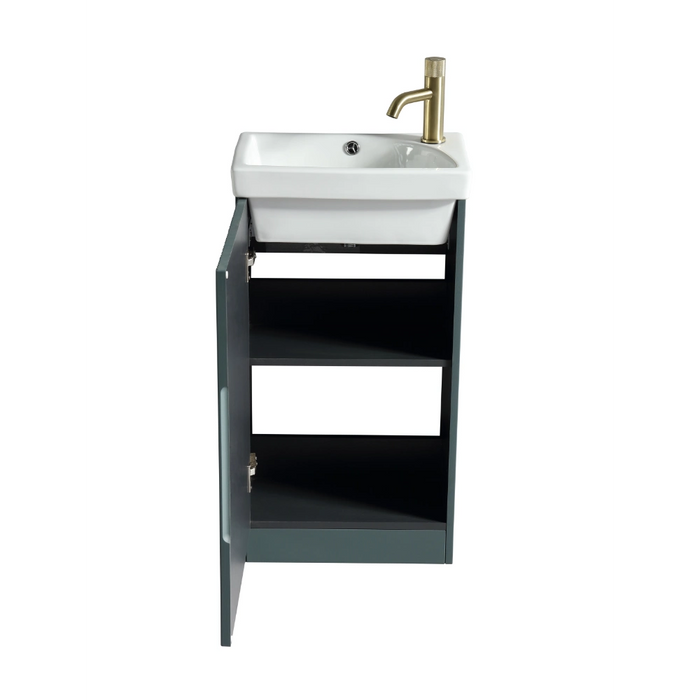 Mini Fluted Cloakroom Vanity Unit with Ceramic Basin - Smoked Sage