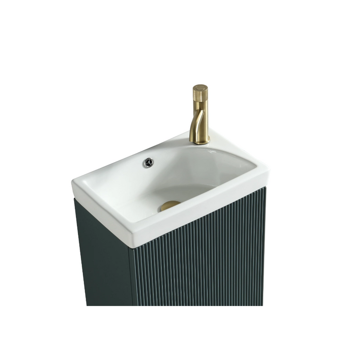 Mini Fluted Cloakroom Vanity Unit with Ceramic Basin - Smoked Sage