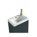 White ceramic basin with brass tap on smoked sage fluted vanity front
