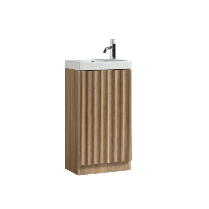 Mini Fluted Cloakroom Vanity Unit with Ceramic Basin - Country Oak