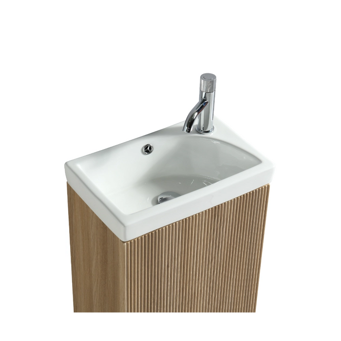 Mini Fluted Cloakroom Vanity Unit with Ceramic Basin - Country Oak