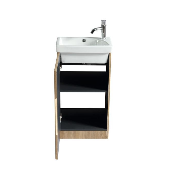 Mini Fluted Cloakroom Vanity Unit with Ceramic Basin - Country Oak
