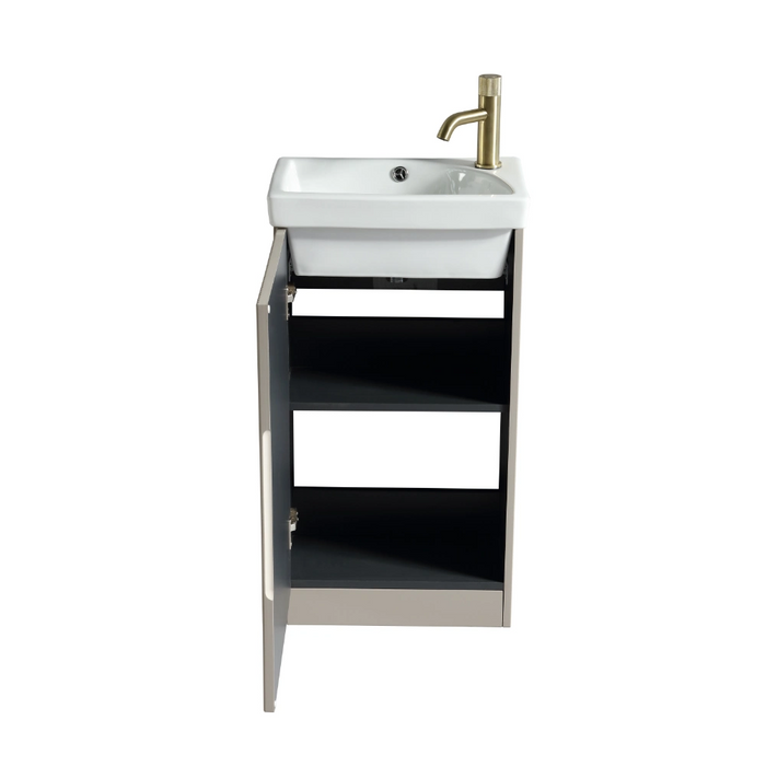 Mini Fluted Cloakroom Vanity Unit with Ceramic Basin - Soft Coffee