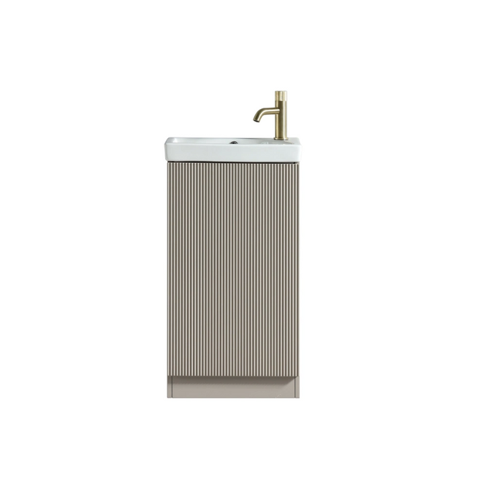 Mini Fluted Cloakroom Vanity Unit with Ceramic Basin - Soft Coffee