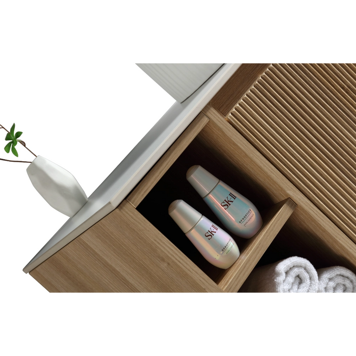 Fluted 800mm Wall Hung Vanity Unit with Side Storage Box & Counter Top - Country Oak