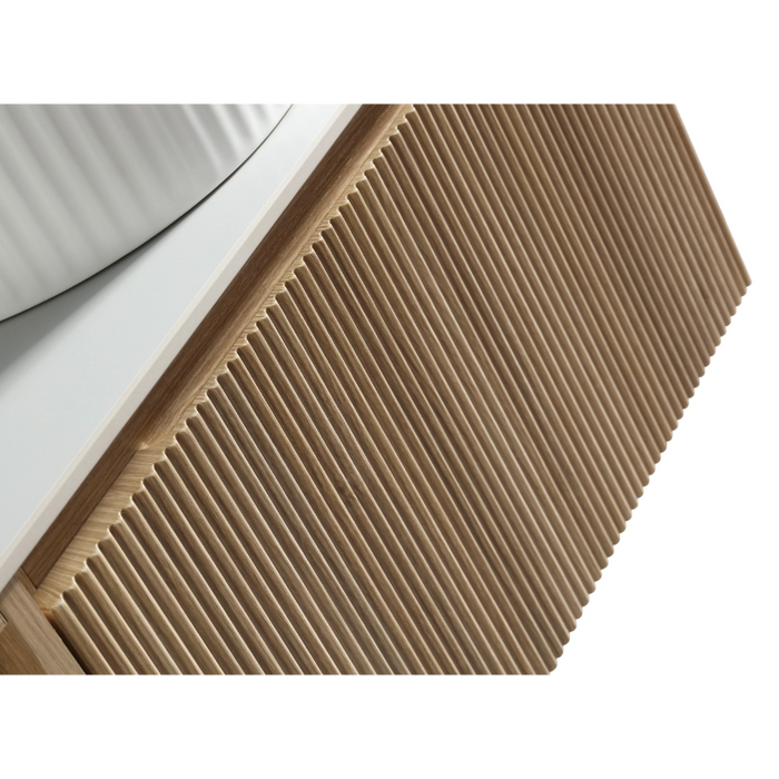 Fluted 800mm Wall Hung Vanity Unit with Side Storage Box & Counter Top - Country Oak