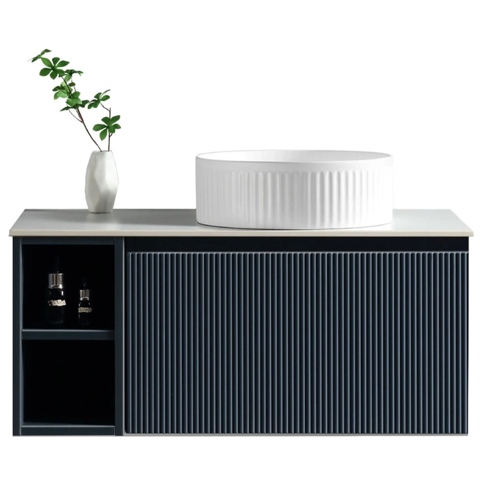 Fluted 800mm Wall Hung Vanity Unit with Side Storage Box & Counter Top - Midnight Shadow