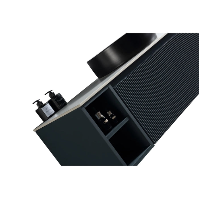 Fluted 800mm Wall Hung Vanity Unit with Side Storage Box & Counter Top - Midnight Shadow