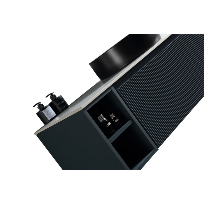 Fluted 1200mm Wall Hung Vanity with 2 Side Storage - Midnight Shadow