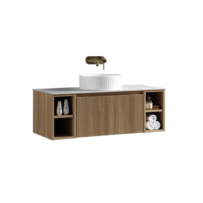 Fluted 1000mm Wall-Hung Vanity Unit with 2 Side Storage – Country Oak