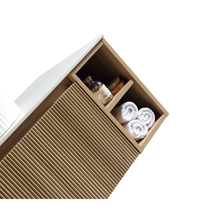 Fluted 1000mm Wall-Hung Vanity Unit with 2 Side Storage – Country Oak