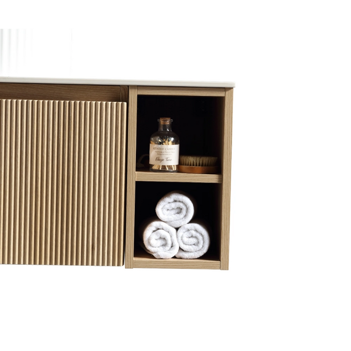 Fluted 1000mm Wall-Hung Vanity Unit with 2 Side Storage – Country Oak
