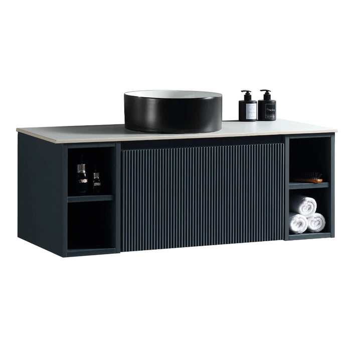 Fluted 1000mm Wall-Hung Vanity Unit with 2 Side Storage – Midnight Shadow