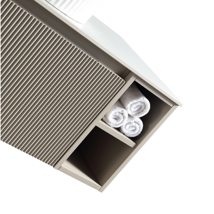 Fluted 1000mm Wall-Hung Vanity Unit with 2 Side Storage – Soft Coffee