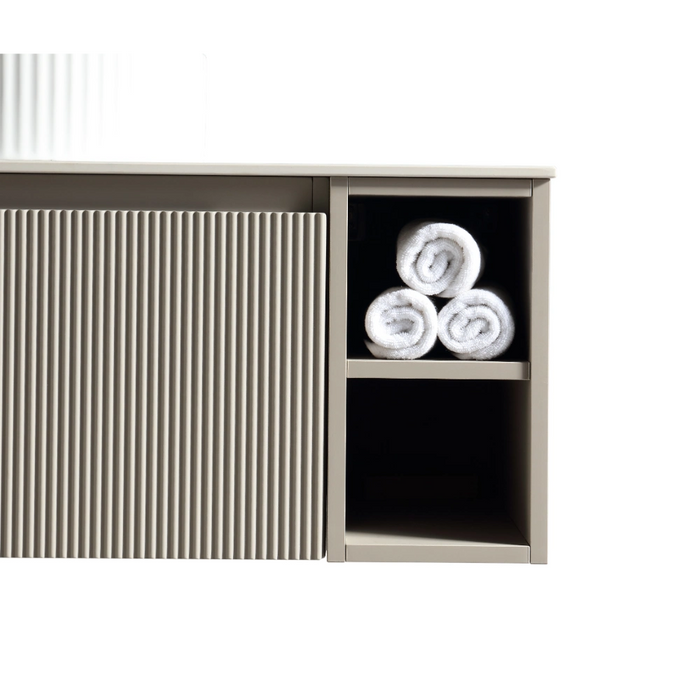 Fluted 1000mm Wall-Hung Vanity Unit with 2 Side Storage – Soft Coffee