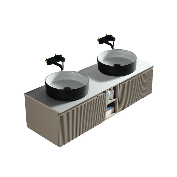 Fluted 1400mm Wall Hung Double Vanity with Storage - Soft Coffee