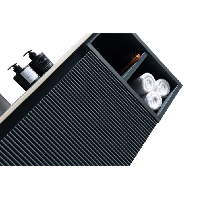 Fluted 800mm Wall Hung Vanity Unit with Side Storage Box & Counter Top - Midnight Shadow