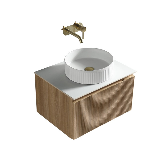 Fluted 600mm Oak Wall Hung Vanity with Counter Top - Country Oak