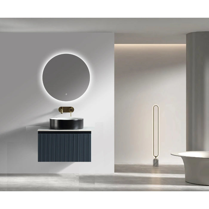 Fluted 600mm Wall Hung Vanity with Counter Top - Midnight Shadow