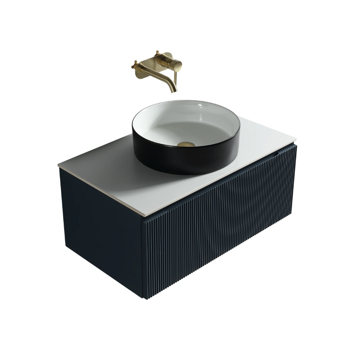 Fluted 600mm Wall Hung Vanity with Counter Top - Midnight Shadow