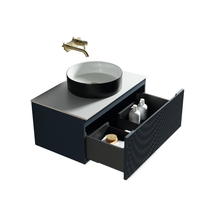 Fluted 600mm Wall Hung Vanity with Counter Top - Midnight Shadow