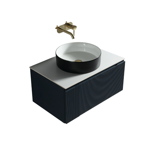 Fluted 600mm Wall Hung Vanity with Counter Top - Midnight Shadow