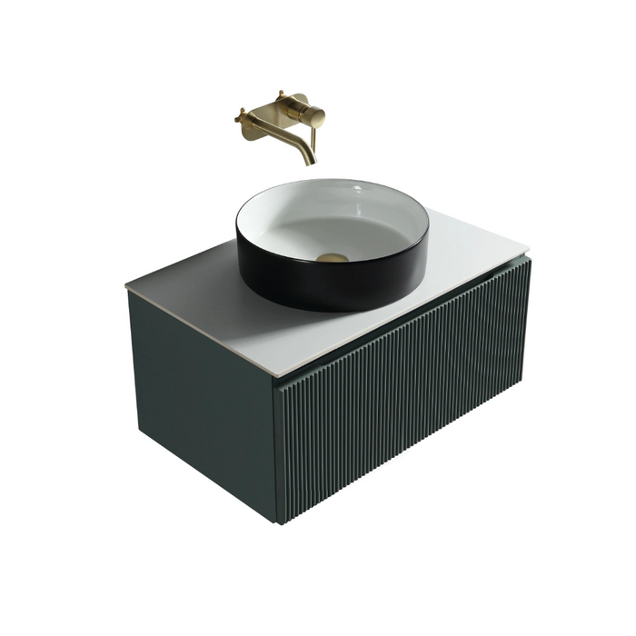 Fluted 600mm Wall Hung Vanity with Counter Top - Smoked Sage