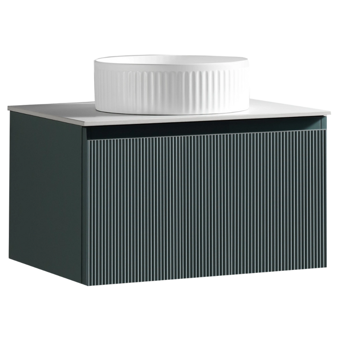 Fluted 600mm Wall Hung Vanity with Counter Top - Smoked Sage