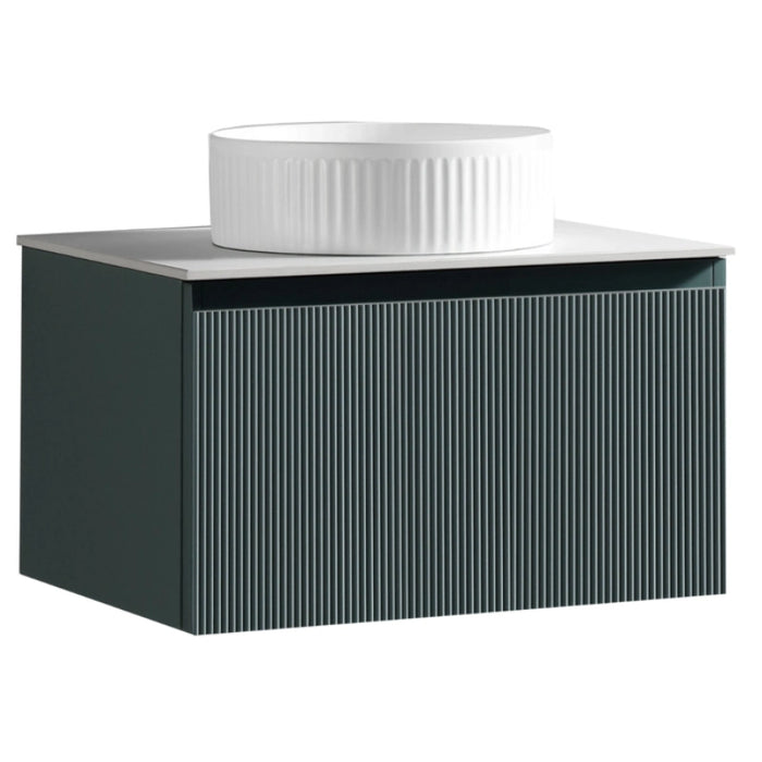 Fluted 600mm Wall Hung Vanity with Counter Top - Smoked Sage