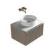 Vanity with ribbed cabinet front, white vessel sink, and brass mixer tap
