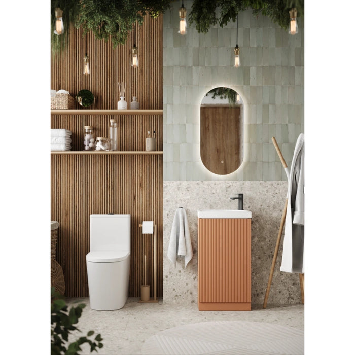 Mini Fluted Cloakroom Vanity Unit with Ceramic Basin - Bruciata Orange