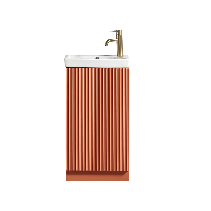 Mini Fluted Cloakroom Vanity Unit with Ceramic Basin - Bruciata Orange