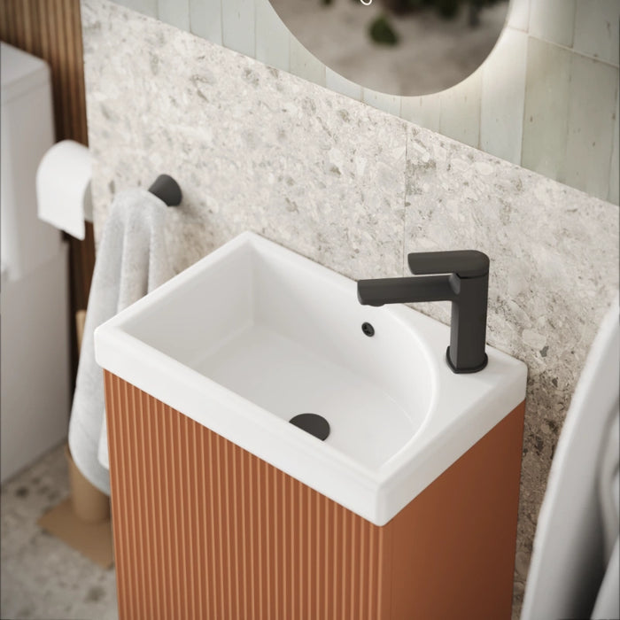 Fluted Mini Cloakroom Wall-Hung Vanity Unit with Basin - Bruciata Orange