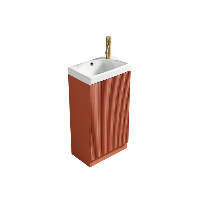 Mini Fluted Cloakroom Vanity Unit with Ceramic Basin - Bruciata Orange