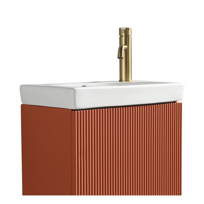 Mini Fluted Cloakroom Vanity Unit with Ceramic Basin - Bruciata Orange